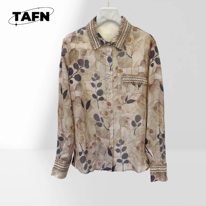 

100% Linen Heavy Industry All-Match Top Elegant High Street All-Match Niche Beautiful Fashion Casual Long Sleeve AG2309