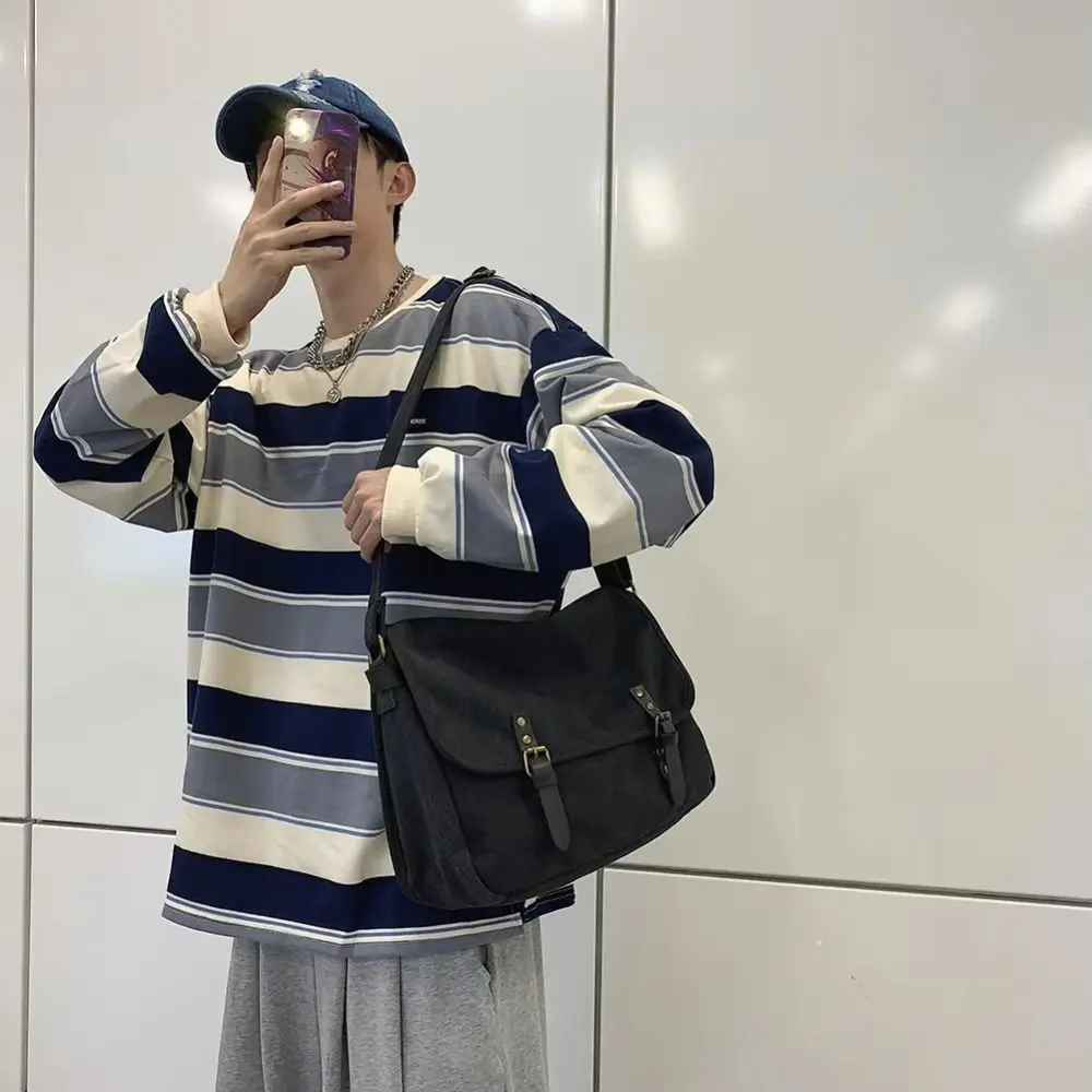 

Повседневная сумка через плечо на молнии, модная винтажная сумка-мессенджер, корейский стиль, большая вместительная сумка на плечо, женская и мужская