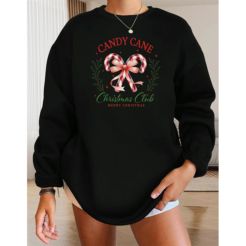 

Vintage Christmas Club Printed Hoodie Cute Casual Long Sleeve Warm Super Large Hoodie Autumn/Winter Women's Fashion Loose Top