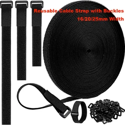2Meter Hook and Loop Fastening Tape with 10 Buckles Free Cutting Length Cable Straps Resealable Cable Tie 16/20/25MM