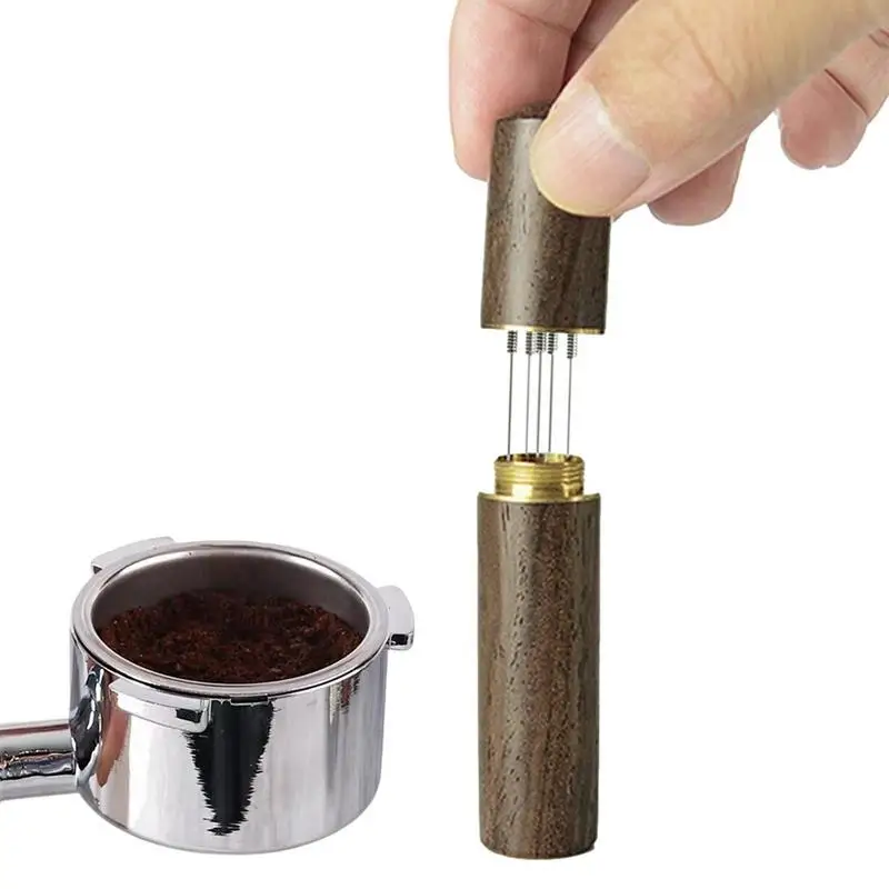 Coffee Stirring Needle Stainless Steel Needle Type Distributor Coffee Powder Stirring Tool With Natural Wood Handle Espresso