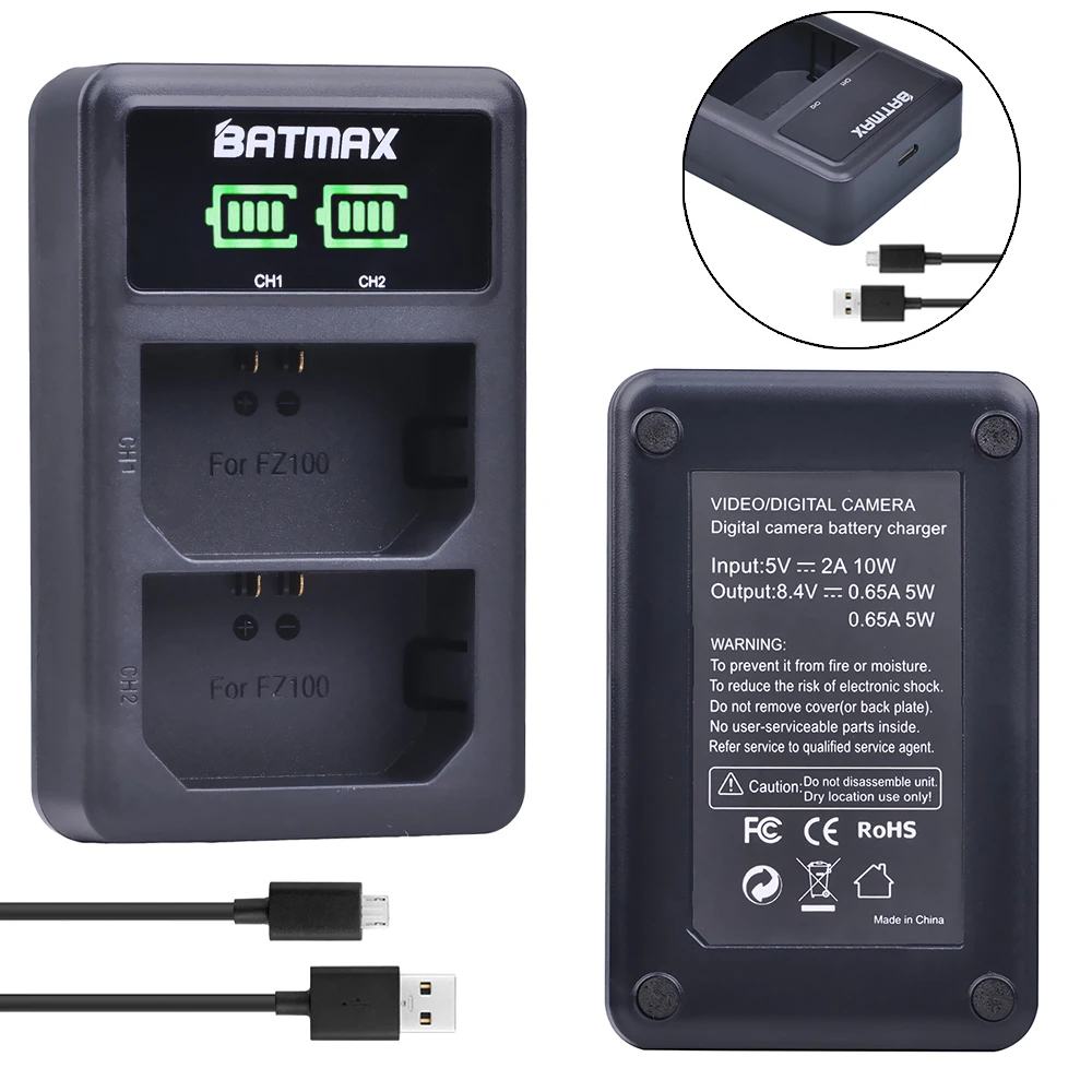 Batmax-batería NP-FZ100 FZ100 de 2280mAh, cargador Dual LED USB para Sony ZV-E1,Alpha A7III,A7R III,A9,A6600,a7 IV,a7R IV,A6700,A7M4