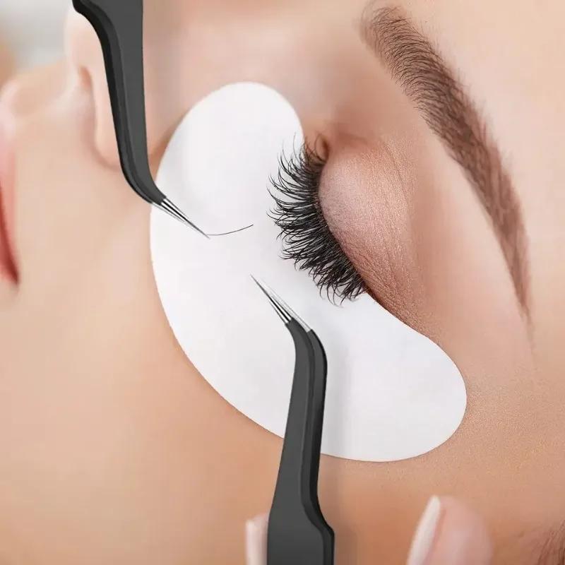 Professional Eyelash Tweezers Black Fiber Tip For Lash Extensions Mega Volume Mink Lashes Tool Makeup Artist Kit