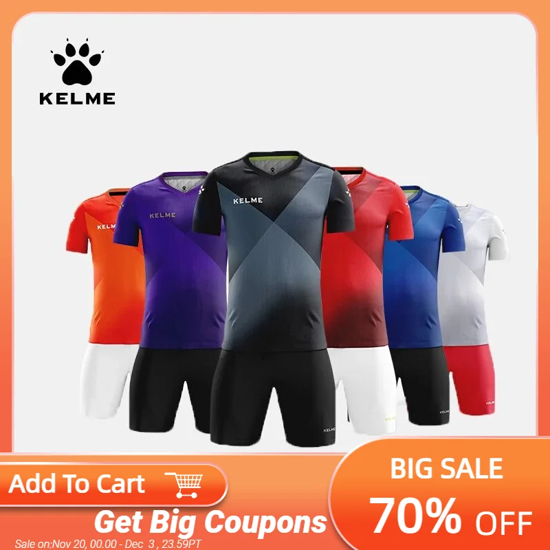 

KELME Custom Men's Soccer Jersey Football Uniforms Soccer Training Suit Original Team Jersey Short Sleeves Tracksuit 3981509