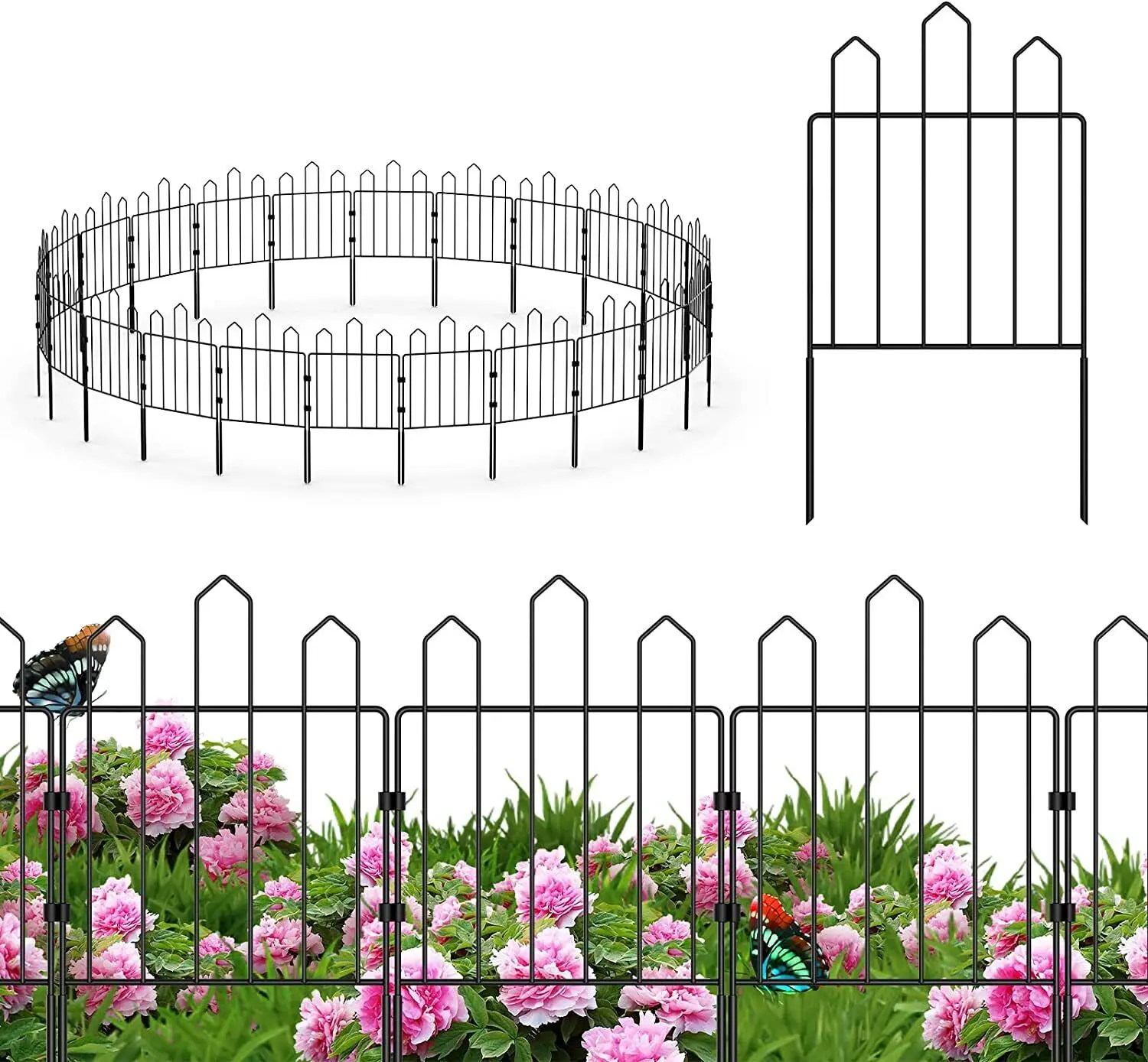 US 24 Panels No Dig Fencing Metal Flower Bed Fencing for Yard Landscape Patio 25ft