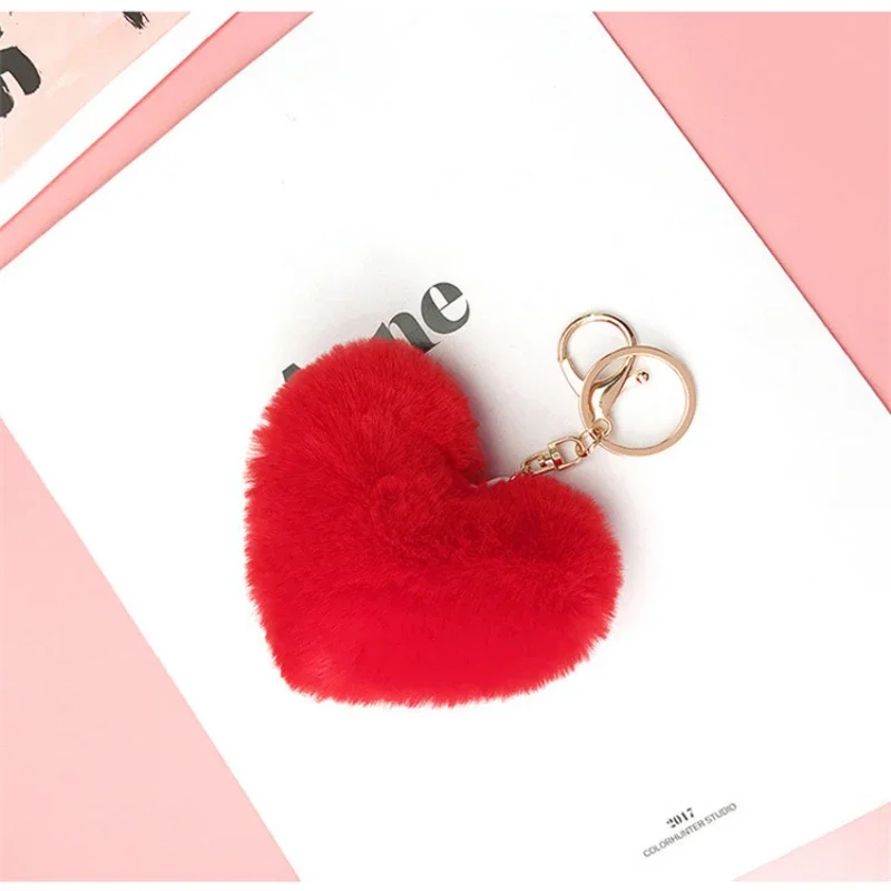 Imitation Otter Rabbit Plush Plush Peach Heart Car Key Chain Bag Cute Fashion Pendant Key Chains for Women