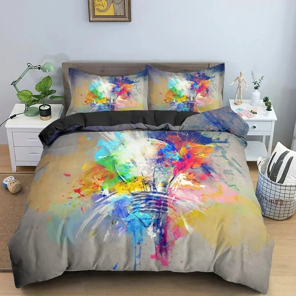 

Electric Bulb Bedding Set 3D Watercolor Printed Duvet Cover Set For Bedroom Decor King Queen Twin Size Bedclothes
