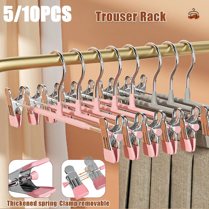 5/10 Stück Hosenbügel mit Clips, multifunktionaler, verstellbarer Kleiderbügel mit Clips, rutschfester Hosenbügel für Jeans, Schrank-Organizer