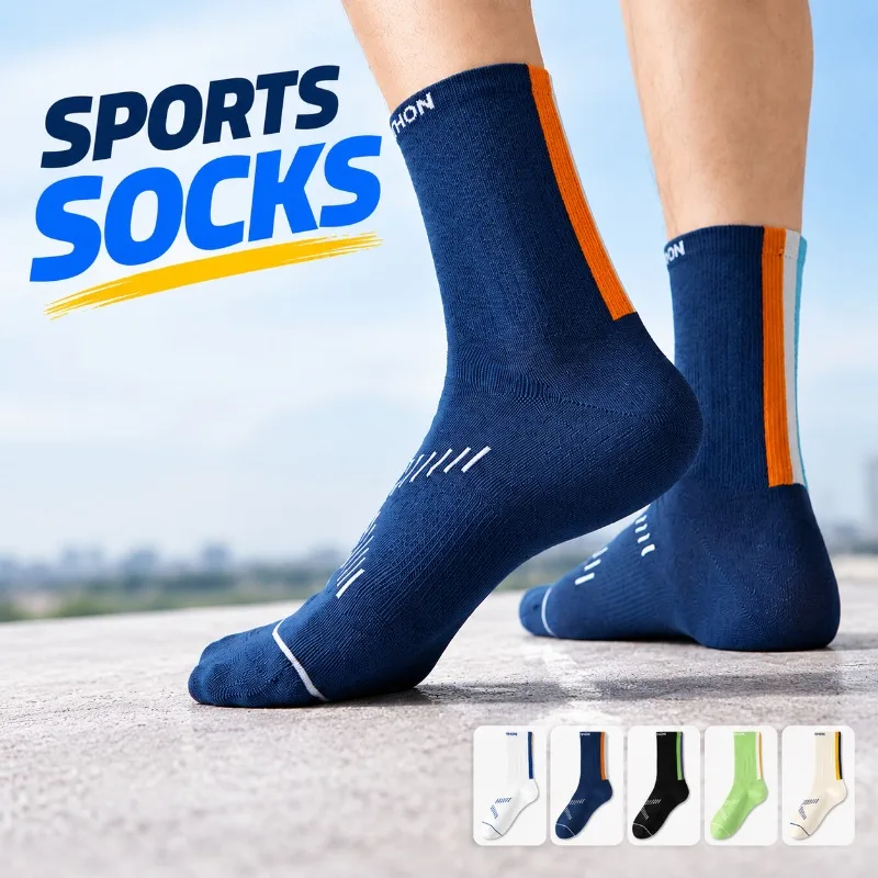 Men Sports Socks Sweat-absorbent Odor Resistant Antibacterial Mid Calf Socks Athletic Socks for Running Basketball Training