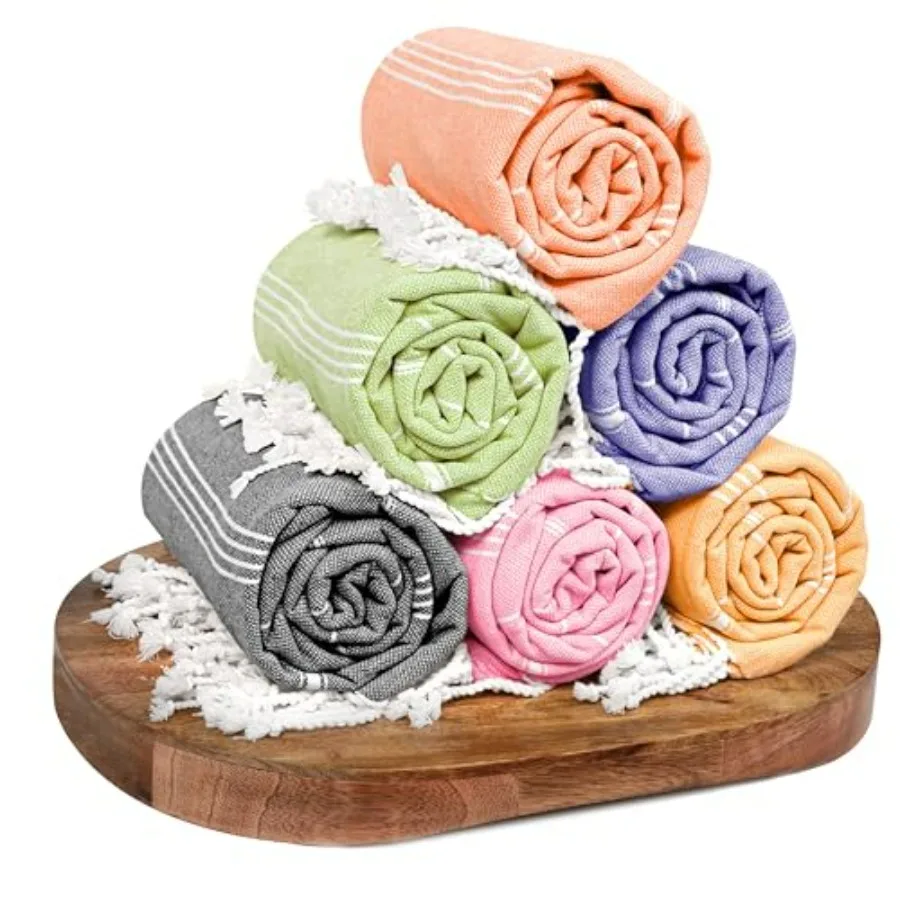 

Turkish Beach Towels Set of 6, 40x71 Inches, Oversized, 100 Cotton, Lightweight, Sand Free, Quick Dry, Absorbent, for Pool Spa