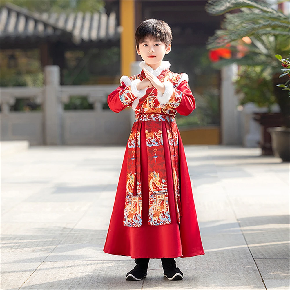 

Boys Hanfu Autumn Winter Ancient Costume Children Tang Suit Girls Handsome Chinese Traditional Improved Vintage New Year Clothes