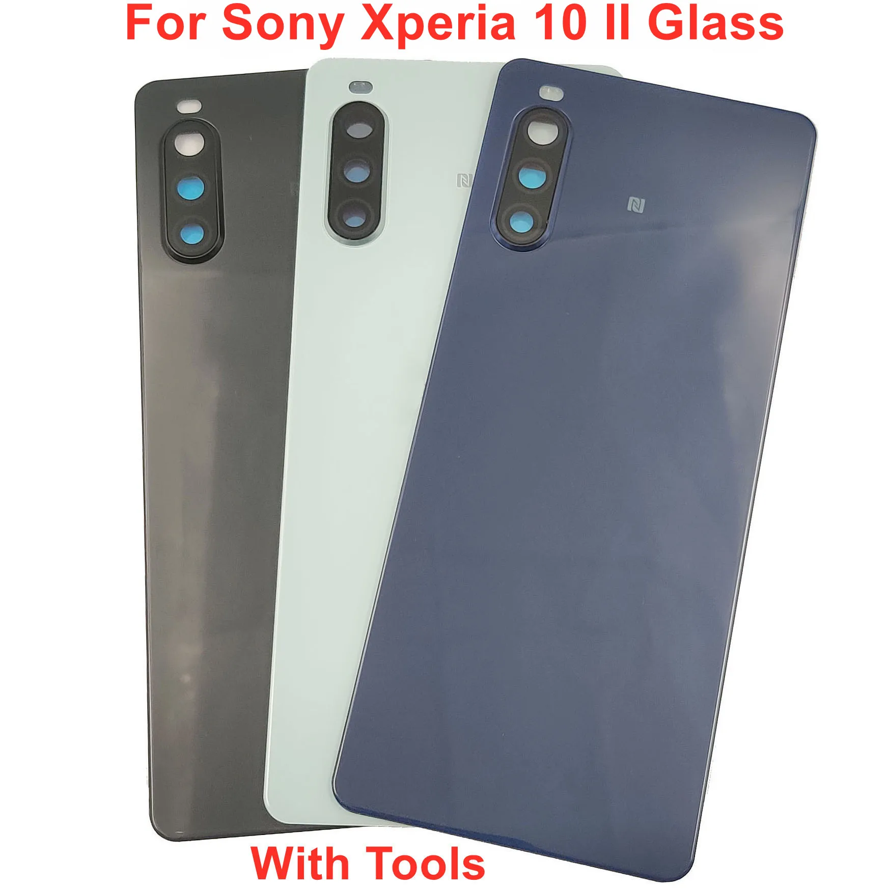 Gorilla Glass Back Lid Door For Sony Xperia 10 II Hard Battery Cover Rear Housing Shell Case With Camera Lens Adhesive