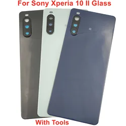 Gorilla Glass Back Lid Door For Sony Xperia 10 II Hard Battery Cover Rear Housing Shell Case With Camera Lens Adhesive