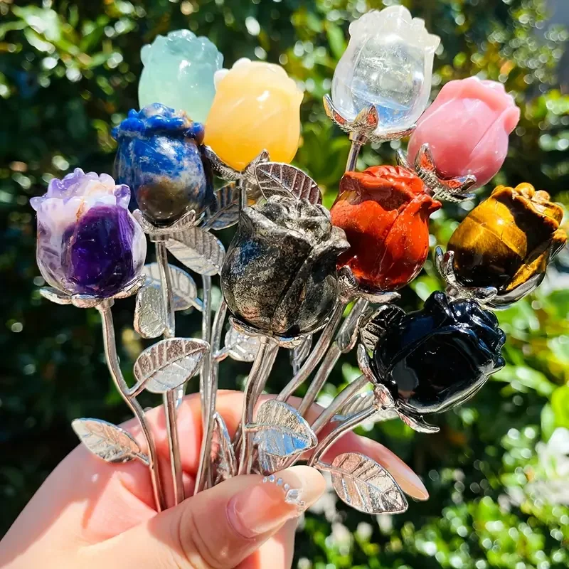 1pc Artificial Crystal Carved Roses - Elegant Quartz Crystal Flower Ornaments for Jewelry Making, Decorative Accessories, Ideal