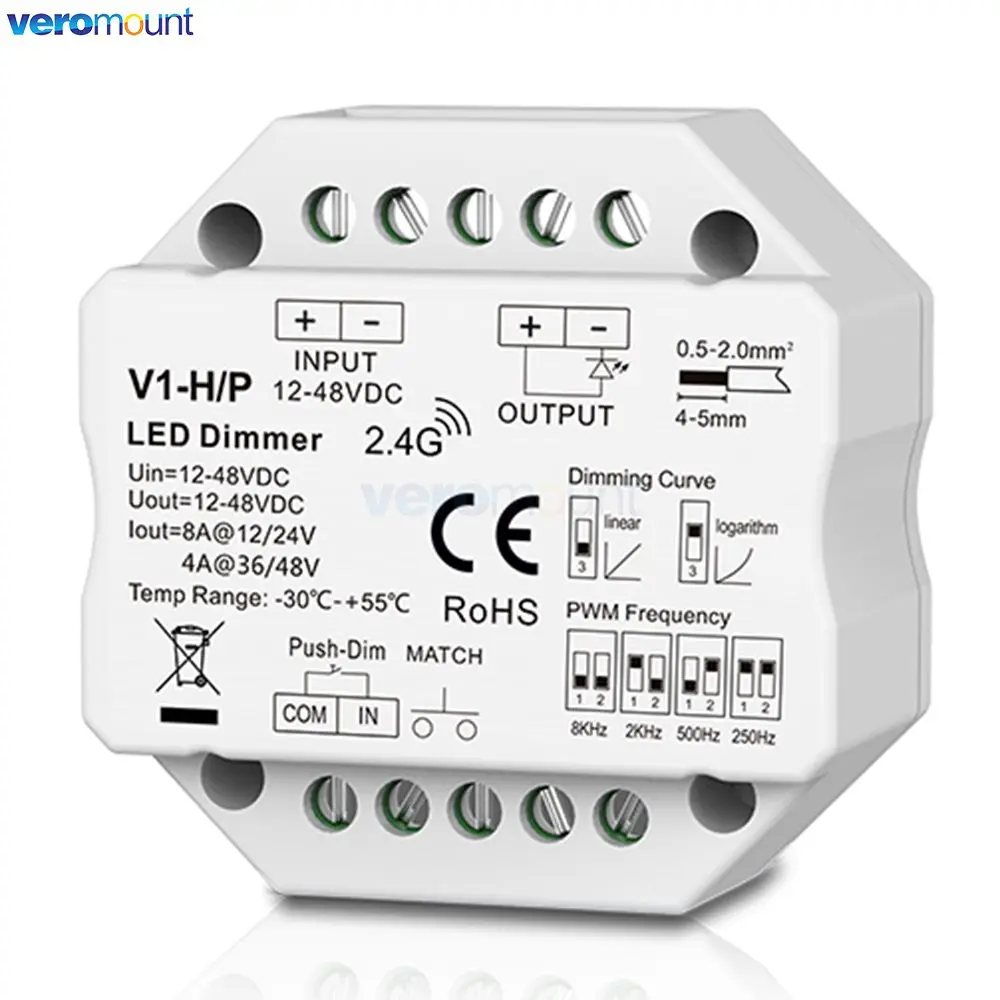 Skydance V1-H/P LED Dimmer Switch DC 12V 24V PWM 2.4G LED Touch RF Wireless Remote Smart Controller for Single Color LED Strip