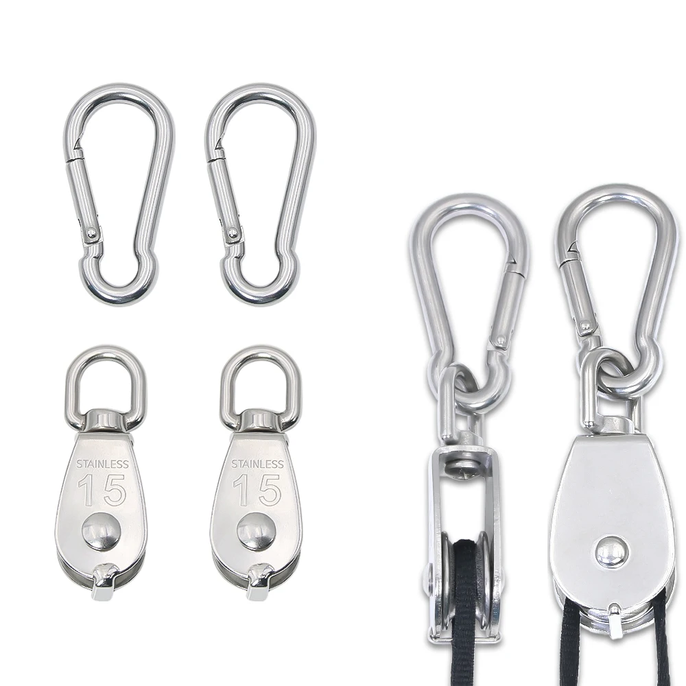 

2-6PCS M15 stainless steel pulleys, single pulley with M5 climbing buckle rotatable rope, lifting tool