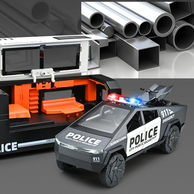 

1: 32 Tesla RV alloy regenerative sound and light police car model fire drill parent-child interactive toy gift collection