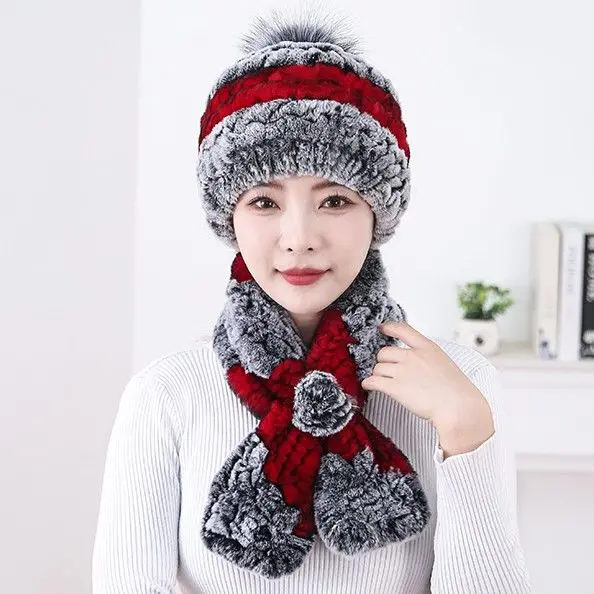 

Knitted Hat Women Warm Winter Hats For Women Ladies Girls Femme SnapBack Warm Plush Hat Mujer Scarf Set E1771