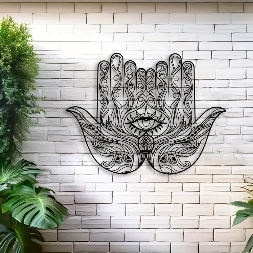 CIFBUY Iron Wall Art Hamsa Hand Evil Eye Metal Sculpture Hanging Plaque Vintage Spiritual Protection Home Decor Ornament Accent
