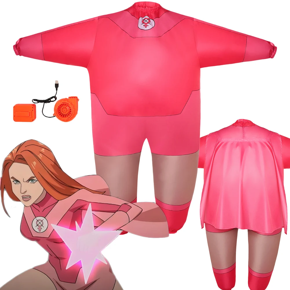 

Atom Eve Cosplay Inflatable Costume Cartoon Invincible Pink Jumpsuit Stage Suits Outfits Inflation Pump Halloween Carnival Party
