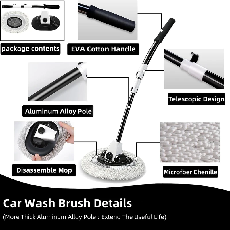 Auto Waschen Pinsel Auto Reinigung Pinsel Teleskop Langen Griff Mopp Weiches Haar Chenille Besen Universal Fenster Waschen Auto Zubehör – Detail 3