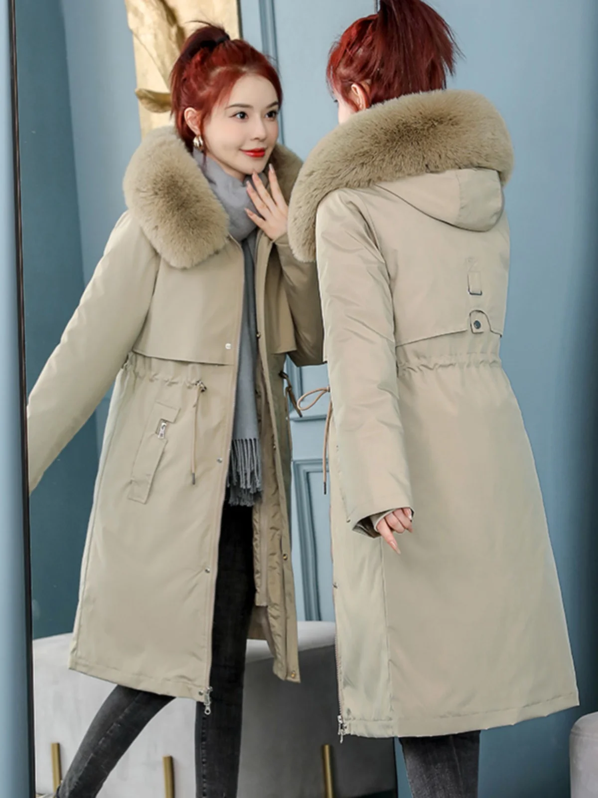 

Двусторонняя женская парка на осень, модная, с квадратным кружевом, диагональная, свободного кроя, эластичная, оверсайз, с высоким воротом, всепогодная, прочная, с узором в виде сердца