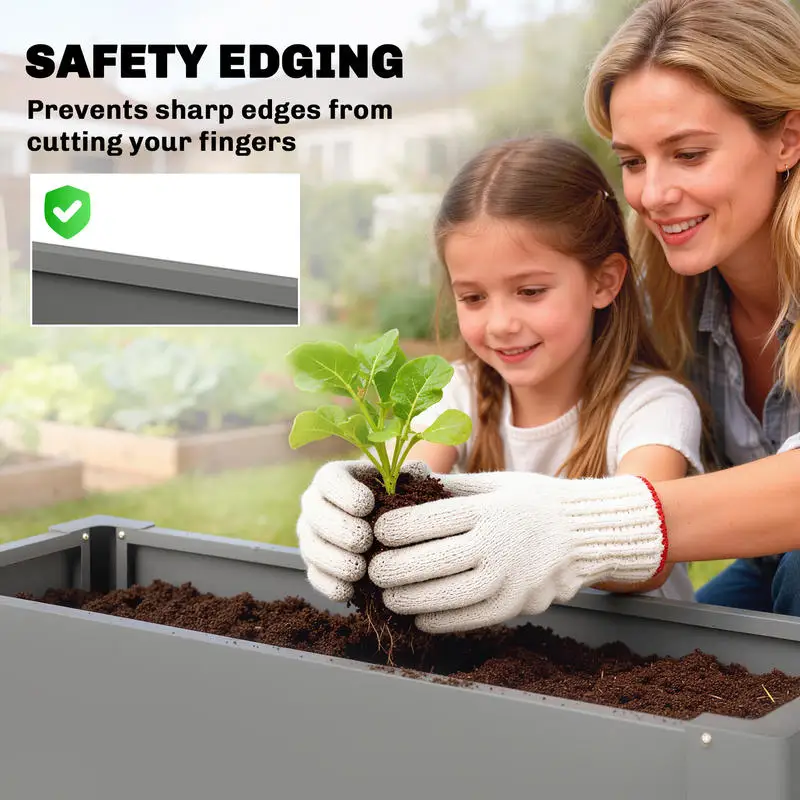 Outsunny Raised Garden Bed Galvanized Planter Box Outdoor with Gloves for Gardening Vegetables, Flower, Herb, 2.6 x 1 x 2 ft, Gray view 6