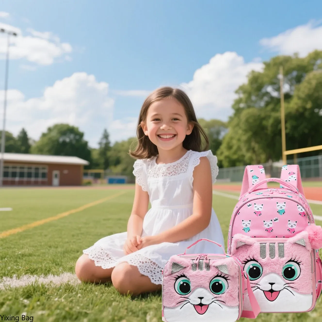 3PCS Girls Gift Backpack Set with Lunch Box Pencil Bag Cute Primary Bookbag Spacious School Bag for Kid Back To School