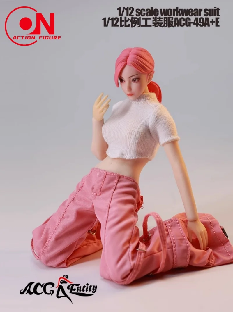 ACG-49 1/12 스케일 여성 단색 반팔 티셔츠 작업복 의상 모델 6인치 군인 액션 피규어 바디 인형용