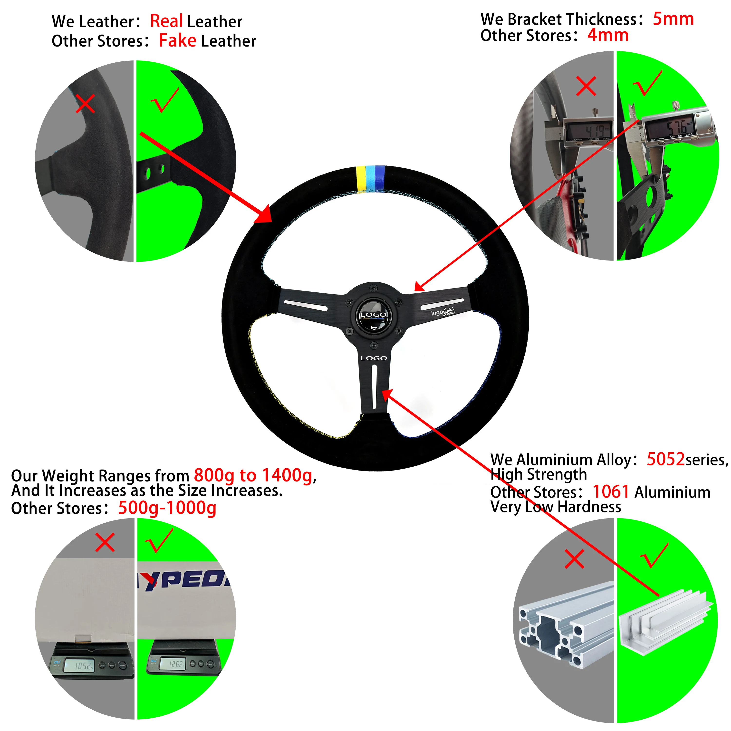 Setir Balap Kulit Suede Berkualitas Tinggi Jdm 14 Inci Gaya Gredy