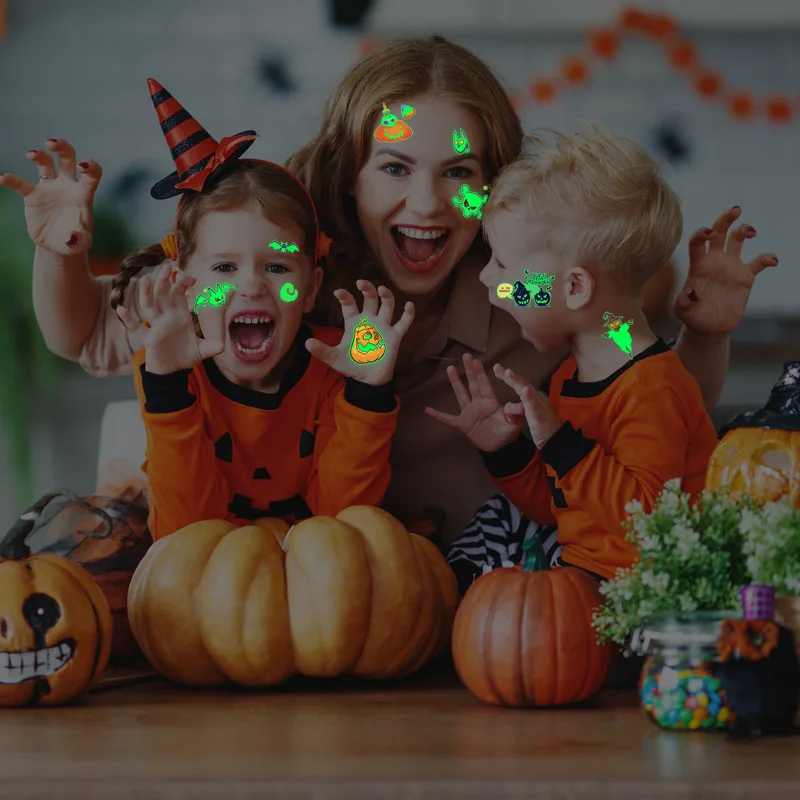 

10 Sheets Glow in Dark Halloween Face Tattoo Stickers Cartoon Green Glow Cute Funny Temporary for Children Festival Premium