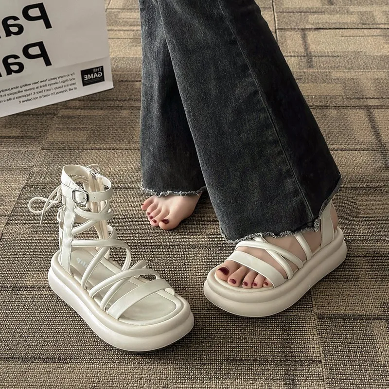 Breathable Shoes Low Sandals Woman Leather 2024 Summer Open Toe Clogs With Heel Suit Female Beige Low-heeled Peep Thick Black N