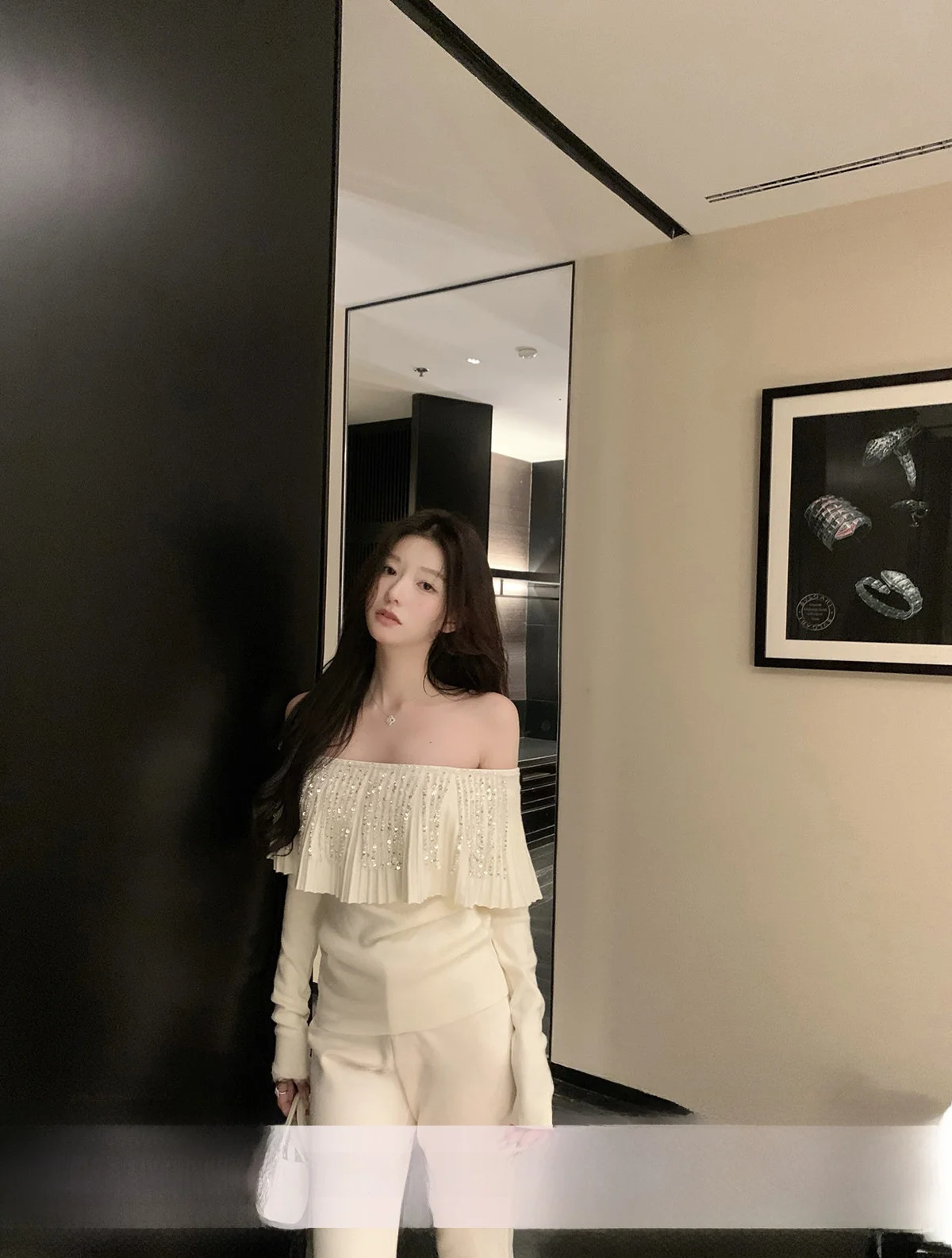 

Yoyozhang Zhang Yuyu Knitted Sweater Women's oulder Bared Winter Slim Fit Top Nectarine Color Simple Sle Daily Wear