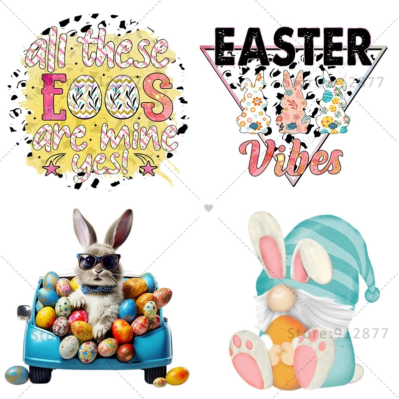 Jean Jacket Patches All These Eggs Are Mine Easter Vibes Bunny Rabbits With Sunglasses Flowers Happy Easter Egg Hunter Heat Tran