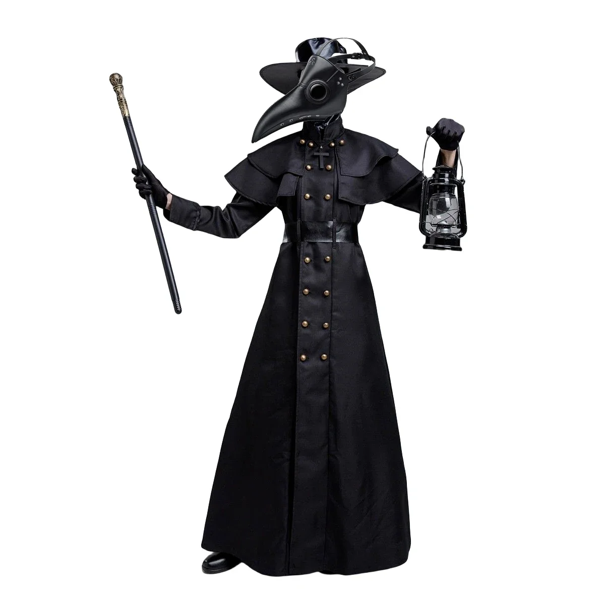 Halloween Plague Doctor Cosplay Hooded Robe Medieval Steampunk Priest Horror Wizard Cloak Cape With Long Nose Beak Leather Masks