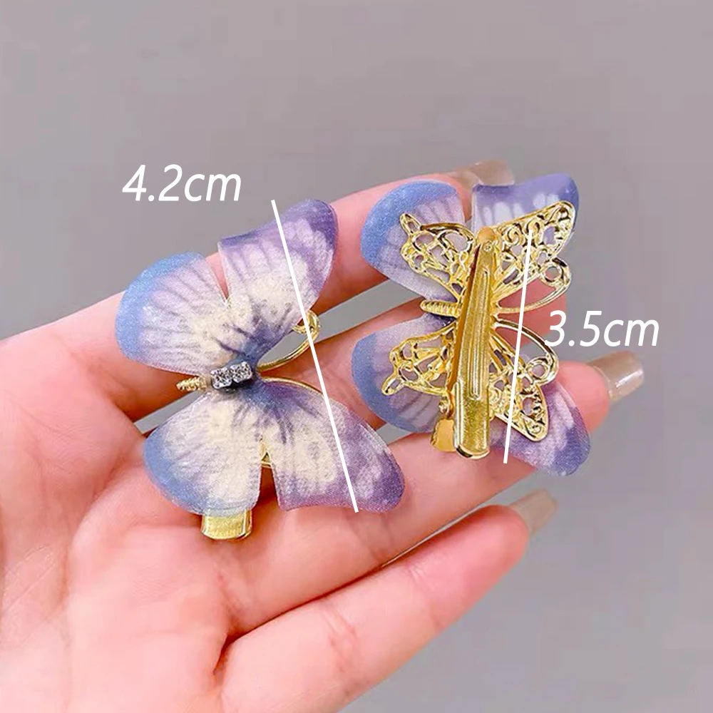 6pcs/Set Mini Simulation Butterfly Barrettes Hairpin Non-Slip Colorful Gradient Side Bangs Duckbill Clips For Baby Teen Girls