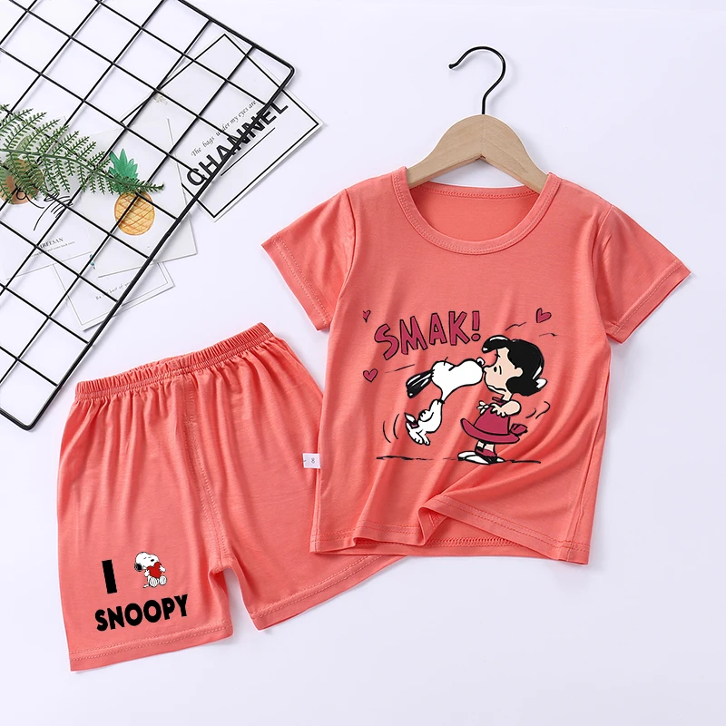 SNOOPYS Children Pyjamas Sets Cartoon Girls Boys Sleepwear Short Sleeved Clothes Kid Pajamas Set Baby Shirt Tops Clothing Gift