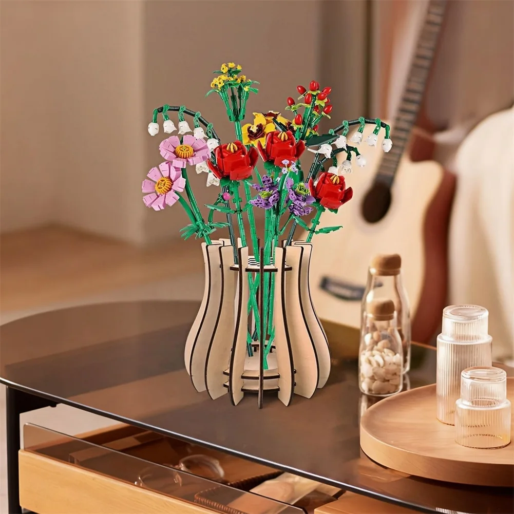 1 PC Wooden Puzzle Flower Vase Home Decor Accessory Flower Bouquet Building Set Eco-Friendly Wood Flower Vases for Home Decor