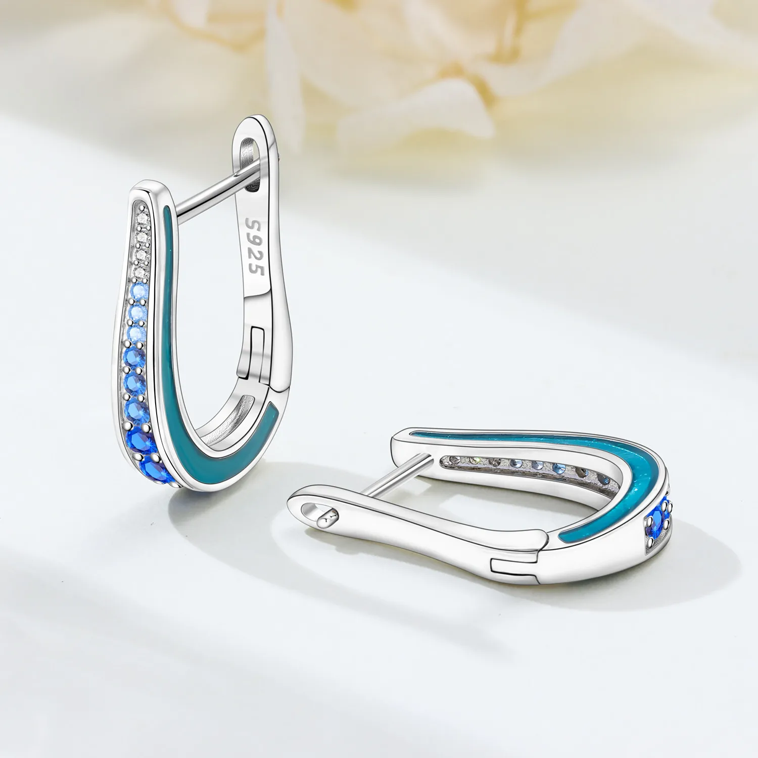 CYCUFF S925 Sterling Silver Simple Blue Gradient Earrings Hoop Earrings Women Jewelry Original Trendy Anniversary Gifts