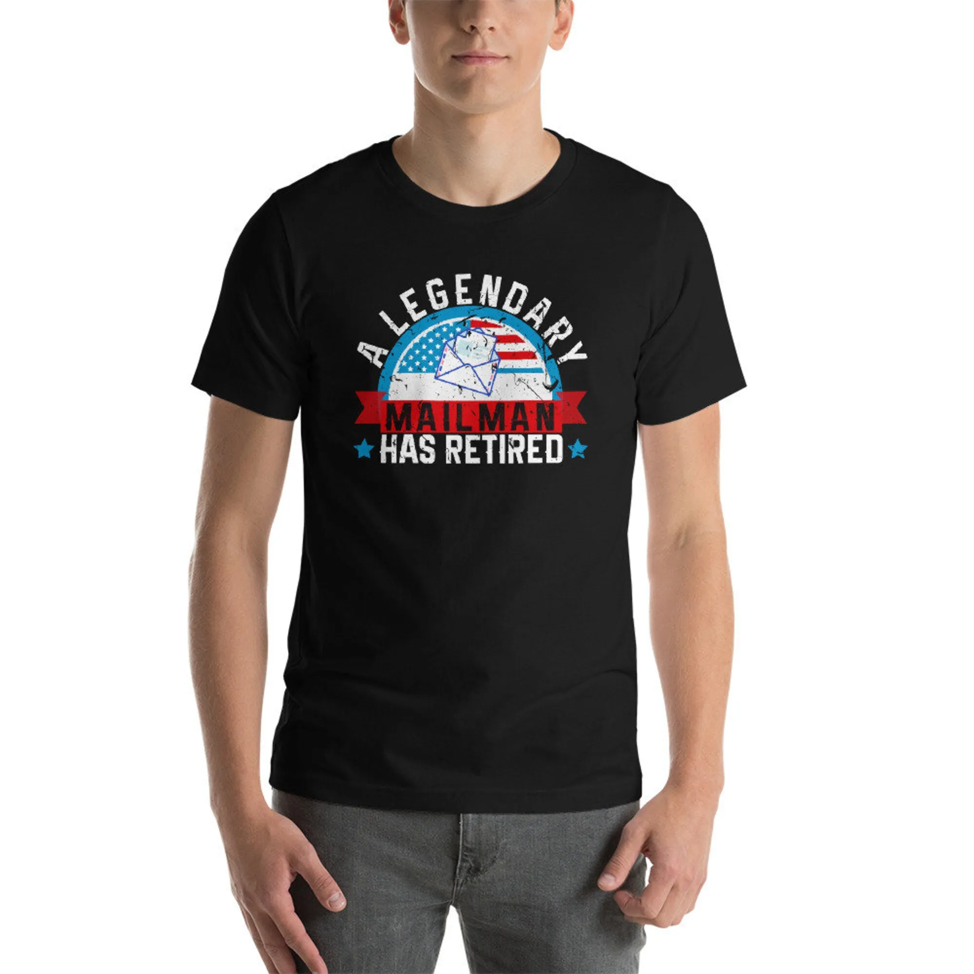 Legendary Retired Mailman Mail Carrier USA American Flag Postal Worker Retirement Gift Unisex T-Shirt