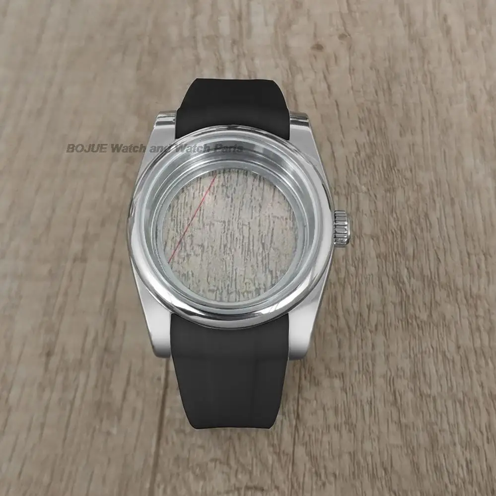 

36mm NH35 Case Men Watch Accessories Stainless Steel Case Rubber Strap for Datejust NH35 Mechanical Movement Clear Case Parts
