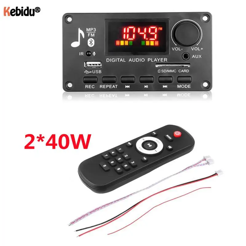 2*40W Amplifier DC 5V-26V MP3 Decoder Board Volume Control Bluetooth5.0  80W MP3 Player USB Module FM AUX Radio Recording