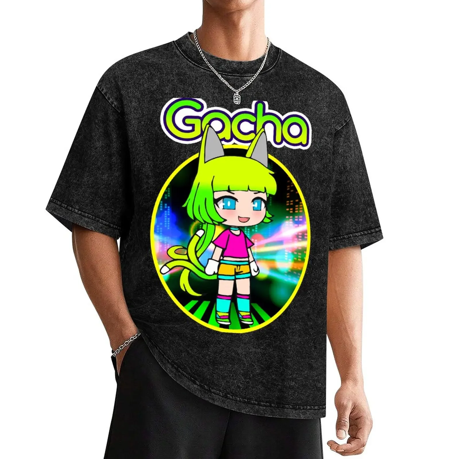 Gacha life Lado in the neon city T-Shirt rapper graphic tees baggy shirts shirts graphic oversized big and tall t shirts for men