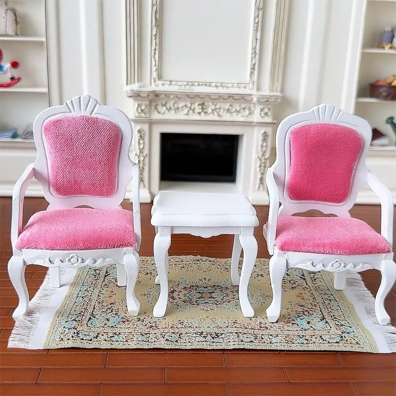 

1:12 Scale Dollhouse Living Room Set, Mini Tea Table & Armchair Model for Realistic Scene, Collector's Furniture Display