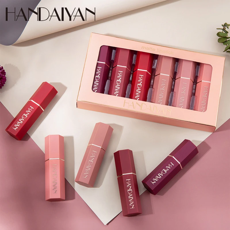 HANDAIYAN 6 Colors Lipstick Set Matte Lipstick Beauty Lip Gloss Balm 24 Hours Waterproof For Makeup Cosmetic 
