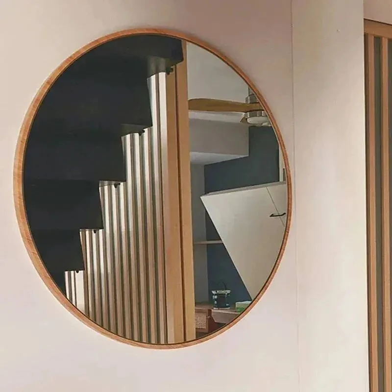Wall Bathroom Mirror Nordic Mounted Round Dressing Table Mirror Make Up Wooden Miroir Salle De Bain Aesthetic Room Decoration