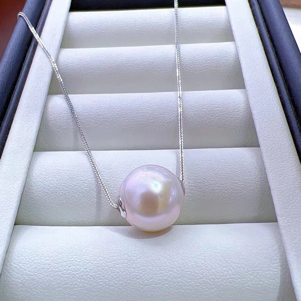 Classic Handmade Through Hole Real Pearl Pendant Necklace 925 Silver Universal Necklace with 12-13mm Freshwater Edison Pearl