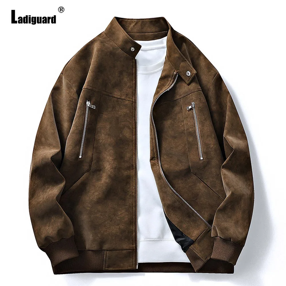 

2025 New Autumn Fashion Suede Leather Jackets Mandarin Collar Zipper Coats Motocycle Jacket Plus size 8xl Mens Basic Outerwear