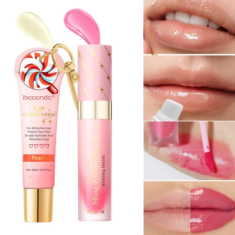 保湿と潤いを与えるリップオイルセット リップケアセット リップの色を明るくし、唇の縦ジワを減らす ピーチの香りのリップバーム