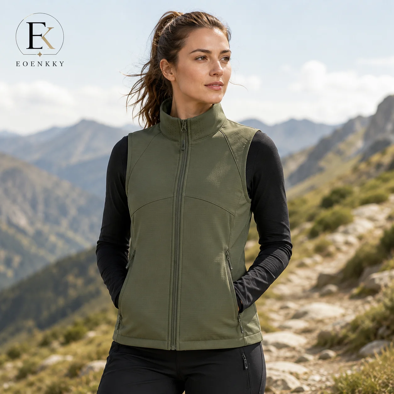 Women Softshell Vest Fleece Lined Windproof Sleeveless Jacket Full Zip Stand Collar Hiking Camping Cycling Outdoor Gilet